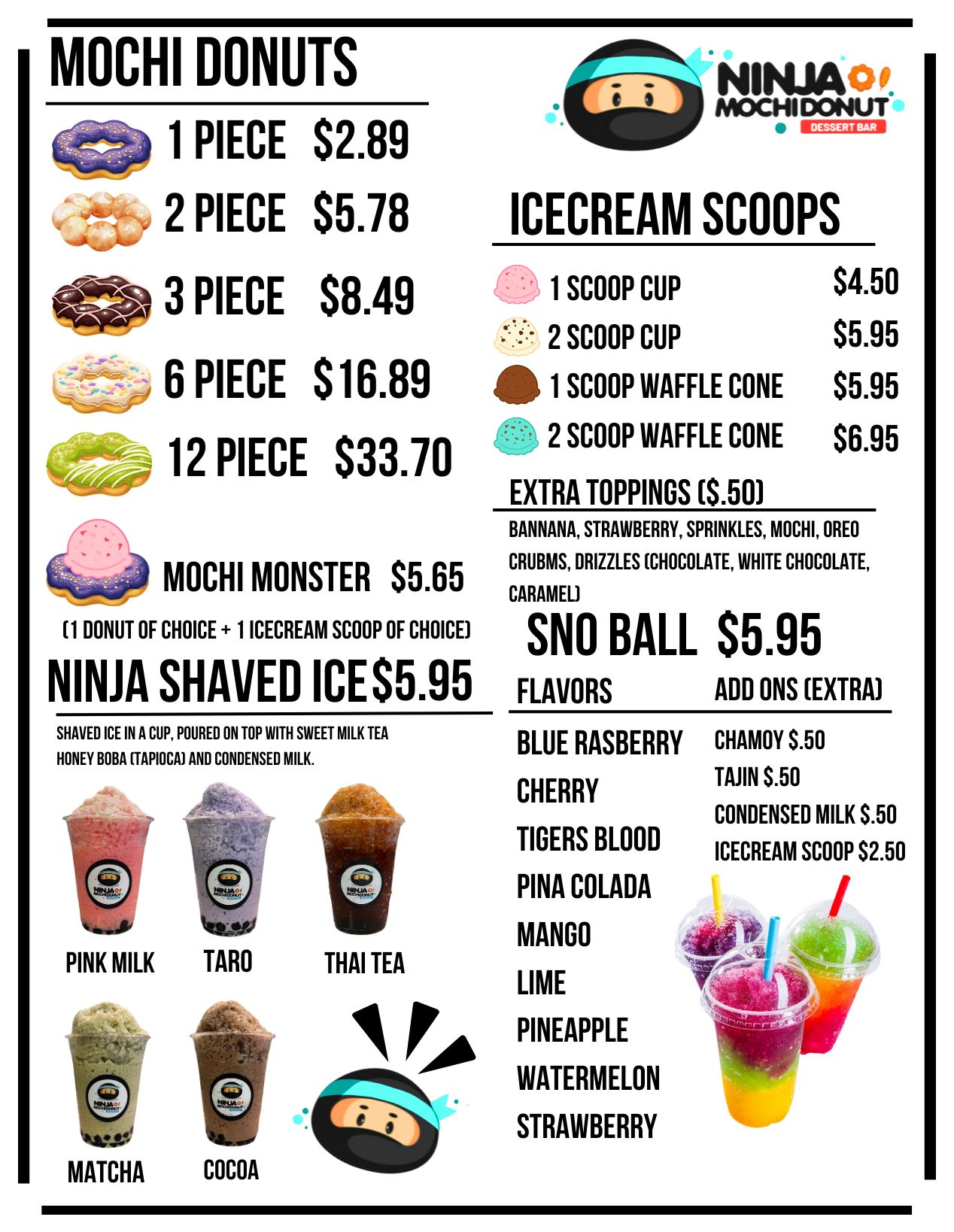 Mochi Donuts Menu
